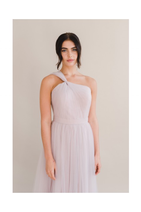 Pink One Shoulder Sleeveless High Waist Chiffon Bridesmaid Dress