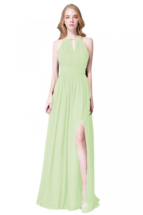 High-Neck with Keyhole Halter Tie Back Chiffon Bridesmaid Dress 