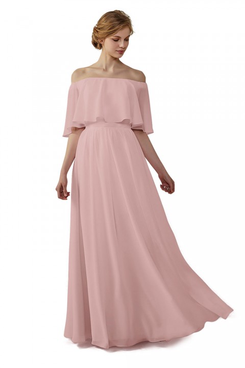 Bohemian Style Off Shoulder Chiffon Flounce Top Bridesmaid Dress