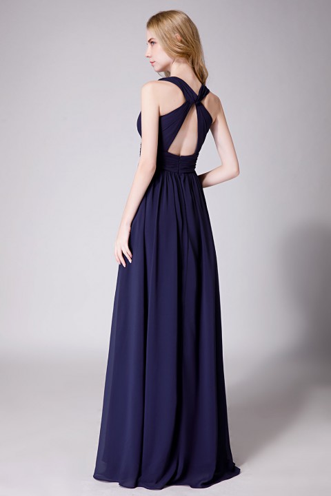 Sexy Deep V-Neck Plunging Silt Bridesmaid Dress with Keyhole Back