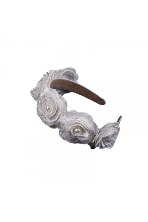 White Handmade Pearl Rose Flower Design Bridal Headband