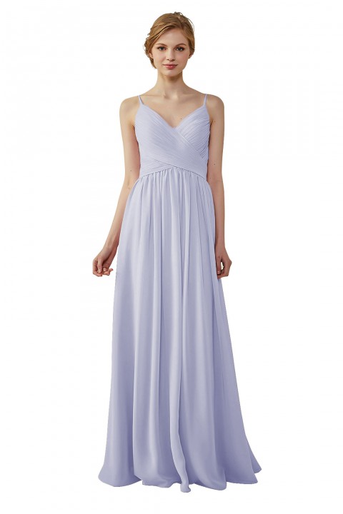 Spaghetti Straps Pleated Low V Back Bridesmaid Dress