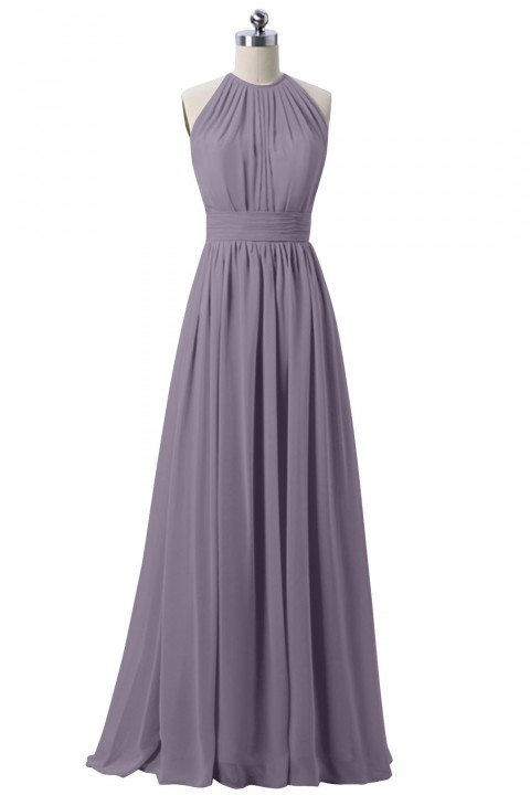 Spaghetti Straps Illusion Halter Bridesmaid Dress with Sash