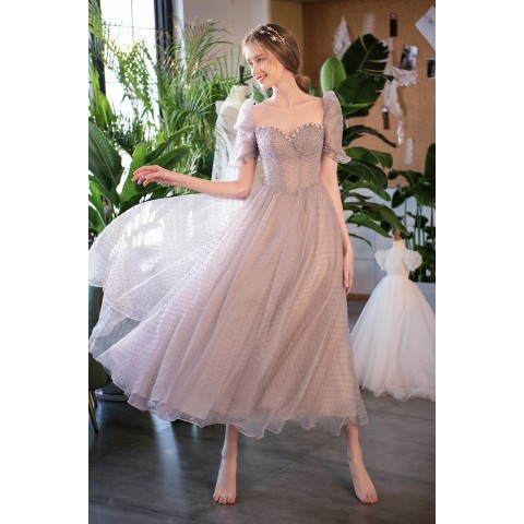 Pink Sunlight Encounter Sweetheart Neck Beaded Tulle Party Dress