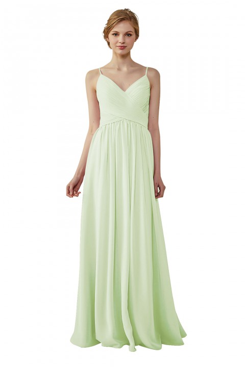 Spaghetti Straps Pleated Low V Back Bridesmaid Dress