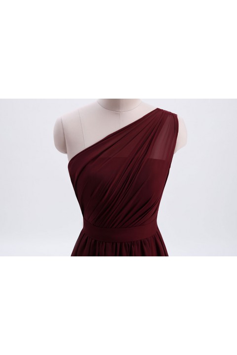 Illusion One-Shoulder Chiffon Pleated Bridesmaid Dress Long