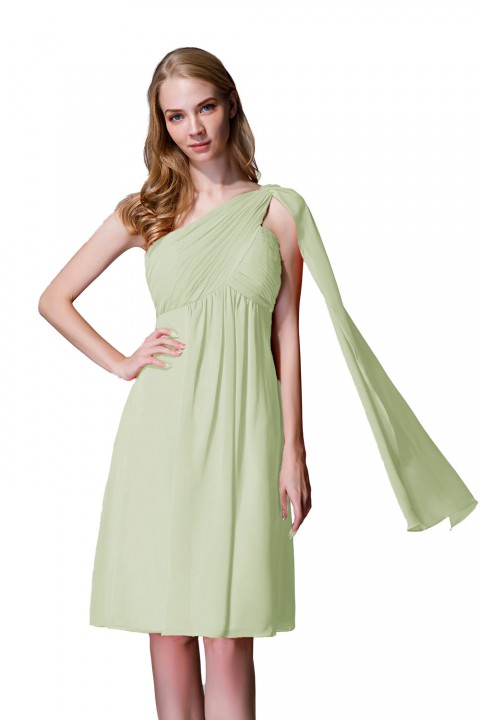 One-Shoulder Pleated Chiffon Short Bridesmaid Dress With Flowing Cape