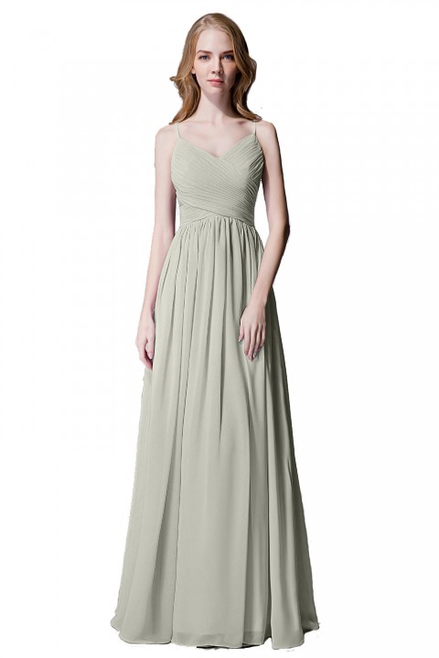 Spaghetti Straps Pleated Chiffon Bridesmaid Dress with Lace Open Back