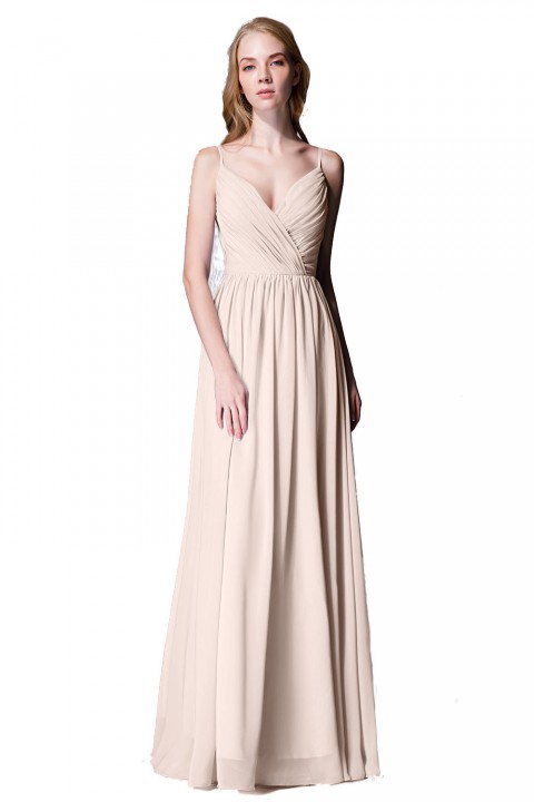 Spaghetti Straps Shell Neck Chiffon Bridesmaid Dress Open-back 