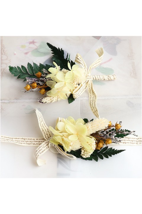 Dried Flower Wrist Corsage Boutonniere Set