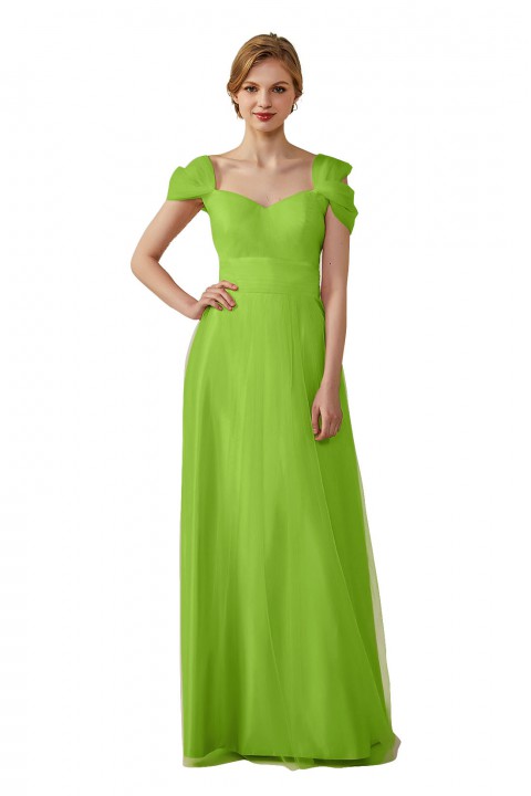 Sweetheart Neckline Cold Shoulder Long V back Tulle Bridesmaid Dress