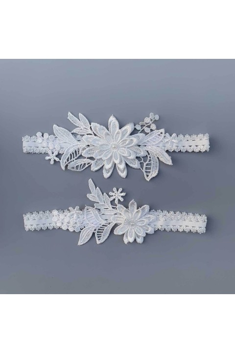 Pearl Floral Lace Elastic Bridal Garter Set