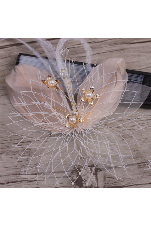 Three Colors Feathers Flowers Shape Decor Bridals Hairpin Comb