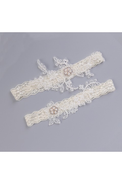 Crystal Pearl Elastic Lace Bridal Garter Set