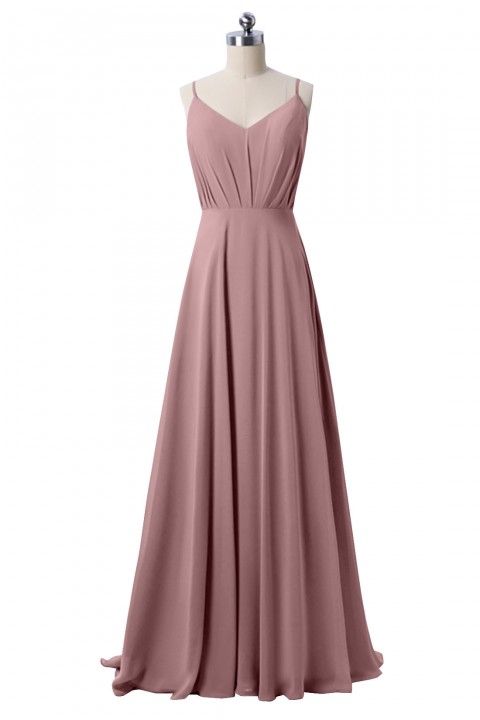 Adjustable Spaghetti Strap V Neck & Back Soft Ruched A-line Bridesmaid Dress