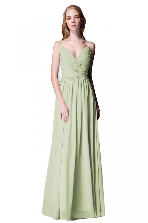 Spaghetti Straps Shell Neck Chiffon Bridesmaid Dress Open-back 