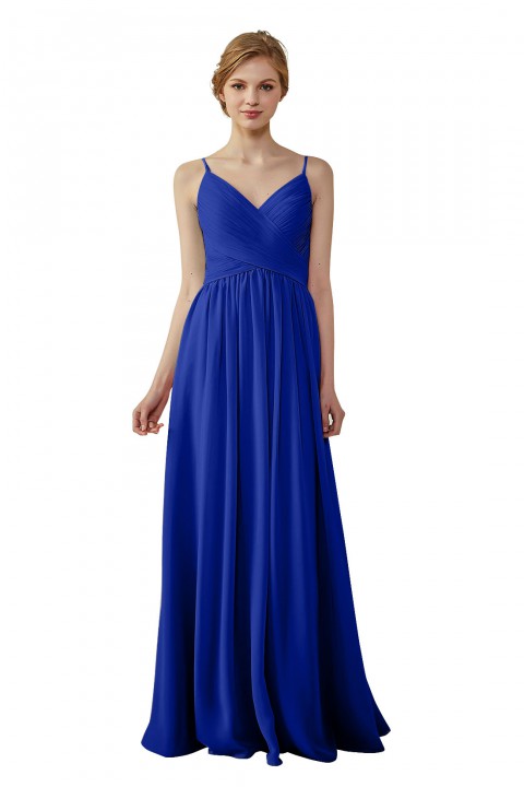 Spaghetti Straps Pleated Low V Back Bridesmaid Dress