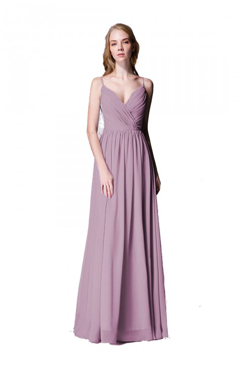 Spaghetti Straps Shell Neck Chiffon Bridesmaid Dress Open-back 