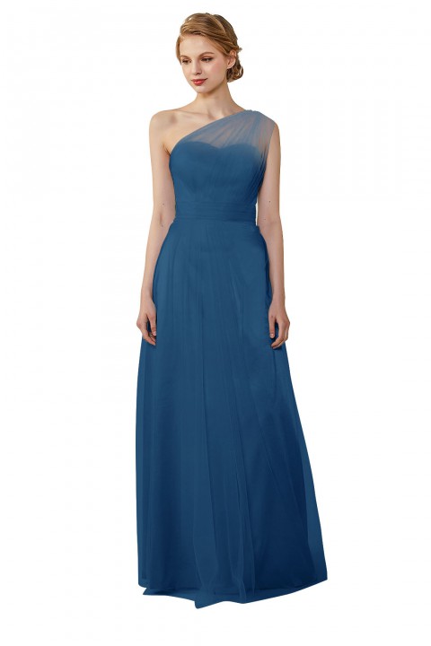 Romantic Illusion One-Shoulder Tulle Open Back Bridesmaid Dress 