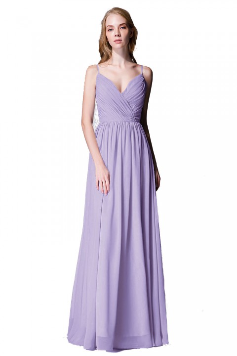 Spaghetti Straps Shell Neck Chiffon Bridesmaid Dress Open-back 