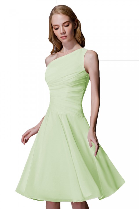 Asymmetrical One-Shoulder Chiffon Ruched Bridesmaid Dress Short