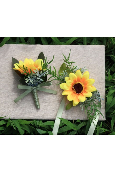 Sunflower Wedding Wrist Corsage & Boutonniere