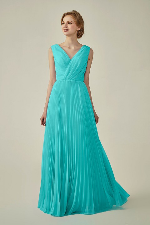 Chiffon V-Neck and V-Back A-Line Pleated Bridesmaid Dress 