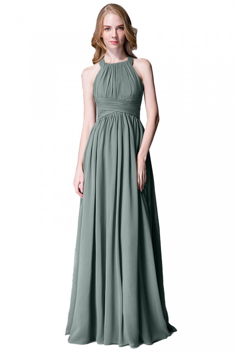 Sophisticated Halter Neckline Keyhole Back Pleated Bridesmaid Dress