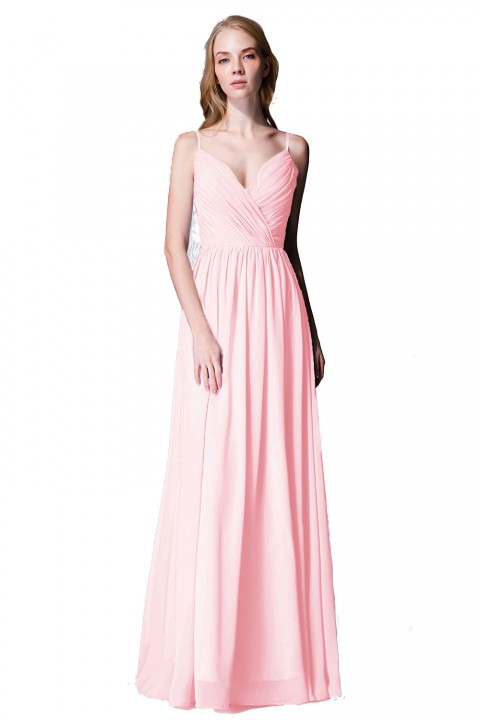 Spaghetti Straps Shell Neck Chiffon Bridesmaid Dress Open-back 