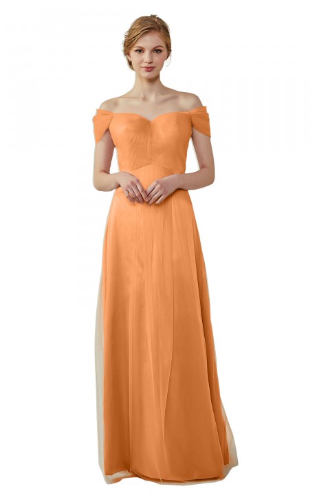 Simple Off the Shoulder Tulle Sweetheart Column Bridesmaid Dress