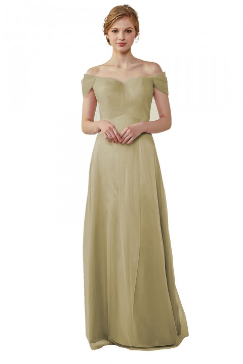 Simple Off the Shoulder Tulle Sweetheart Column Bridesmaid Dress