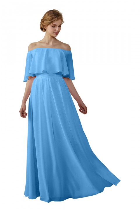 Bohemian Style Off Shoulder Chiffon Flounce Top Bridesmaid Dress