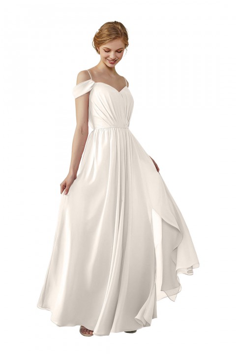 A-Line Cold Shoulder Spaghetti Straps Chiffon Bridesmaid Dress with Side Slit