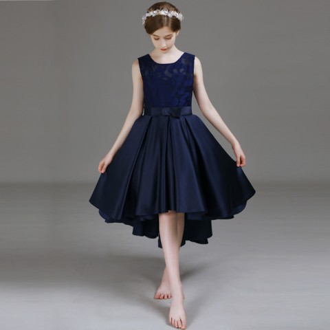 Round Neck Sleeveless Short Front And Long Back Girls Pageant Dresses