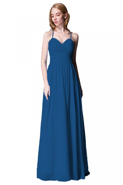 Spaghetti Straps Halter Neckline Front Cascade Bridesmaid Dress with Keyhole Back