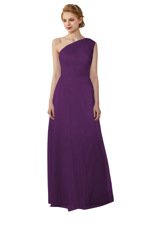 Romantic Illusion One-Shoulder Tulle Open Back Bridesmaid Dress 