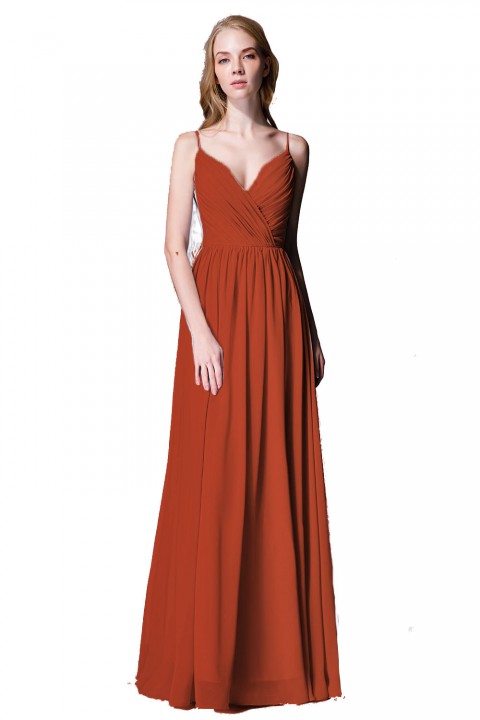 Spaghetti Straps Shell Neck Chiffon Bridesmaid Dress Open-back 