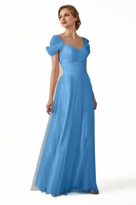 Sweetheart Neckline Cold Shoulder Long V back Tulle Bridesmaid Dress