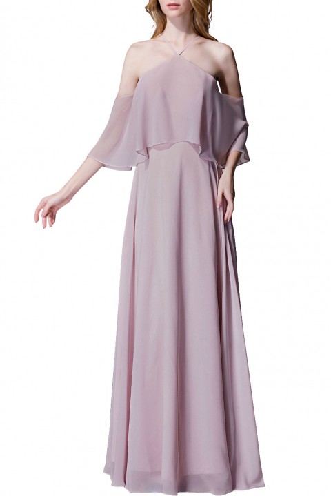 Y-Neck Ruffle Chiffon Multi-wear Bridesmaid Dress Long