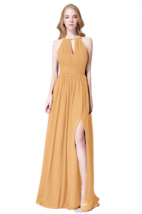 High-Neck with Keyhole Halter Tie Back Chiffon Bridesmaid Dress 