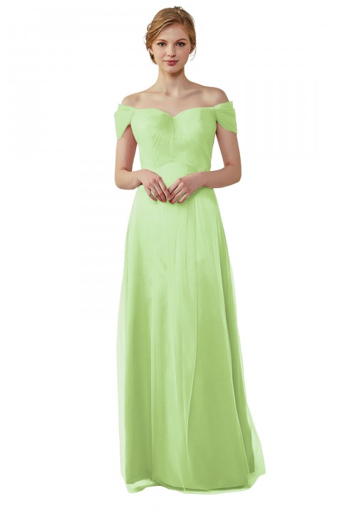 Simple Off the Shoulder Tulle Sweetheart Column Bridesmaid Dress