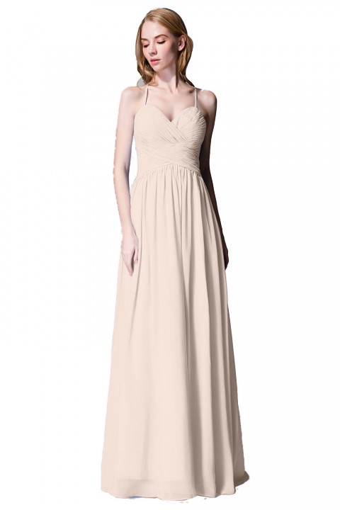 Spaghetti Straps Halter Neckline Front Cascade Bridesmaid Dress with Keyhole Back