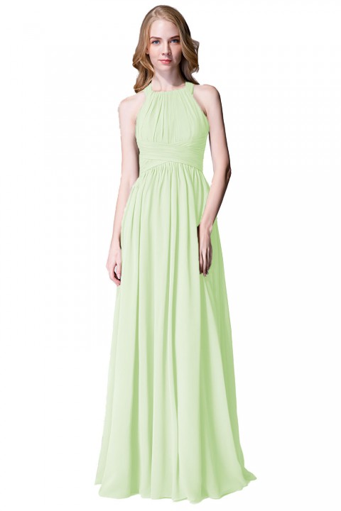 Sophisticated Halter Neckline Keyhole Back Pleated Bridesmaid Dress