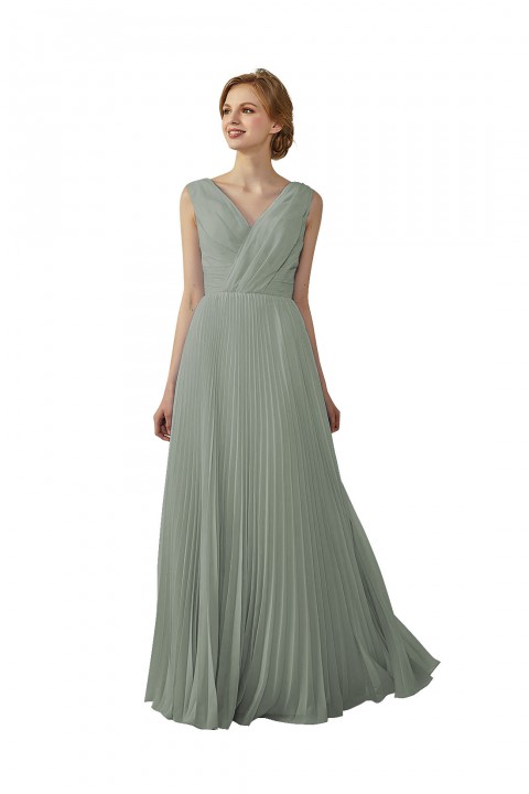 Chiffon V-Neck and V-Back A-Line Pleated Bridesmaid Dress 