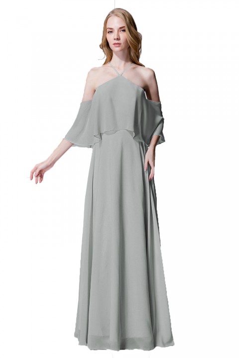 Y-Neck Ruffle Chiffon Multi-wear Bridesmaid Dress Long