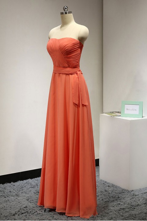 Sweetheart Pleated Chiffon Bridesmaid Dress with Removable Belt