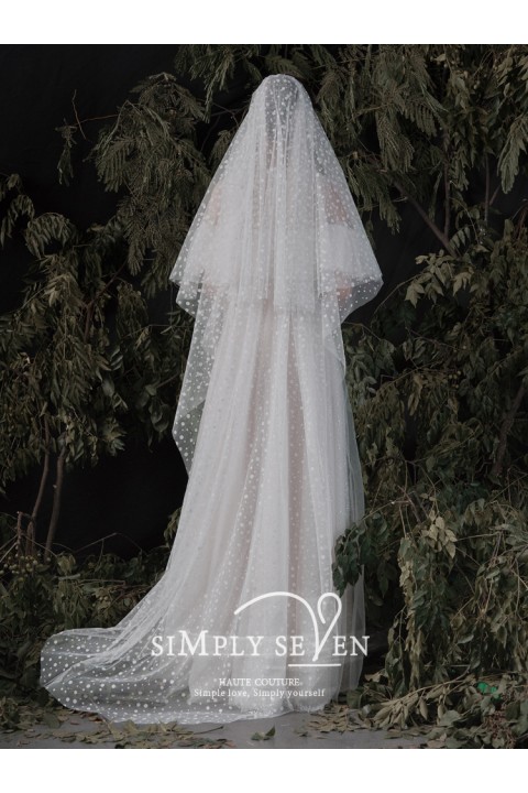 Polka Dot Mesh Long Wedding Veil 