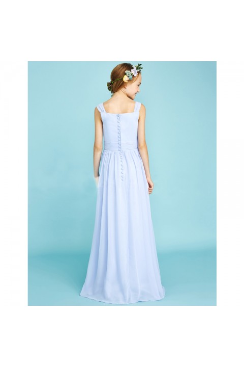 Casual Double Straps Sleeveless Floor-lenght Chiffon Junior Bridesmaid Dresses