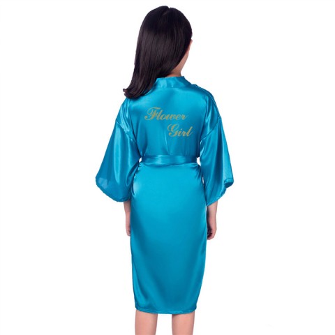 Slogan Printed Silk Junior Robe with Tied Waist