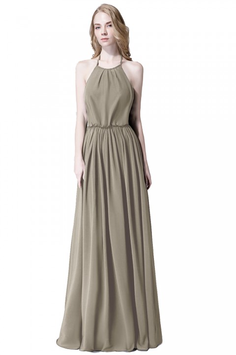 Halter Spaghetti Strap Open Back Chiffon Bridesmaid Dress with Sash